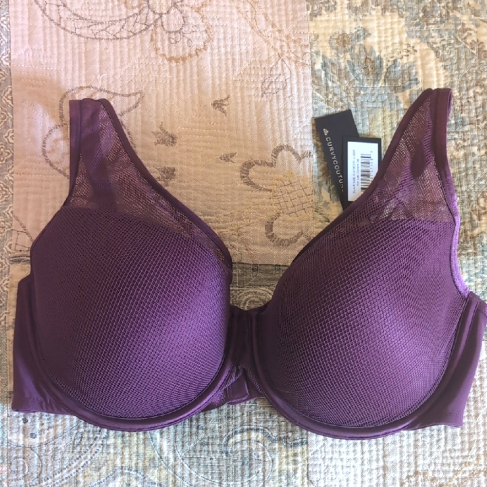 Curvy Couture Deep Purple Mesh Bra